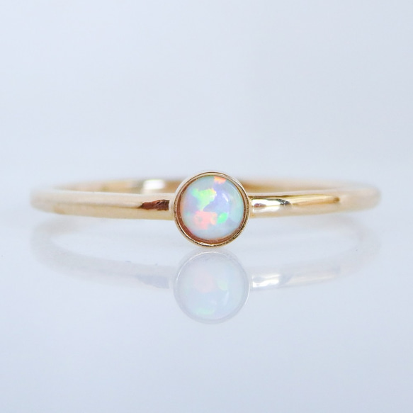 シンセティックホワイトオパールリング/10月誕生石/サイズオーダー可/華奢デザイン/18金仕上げ 9枚目の画像