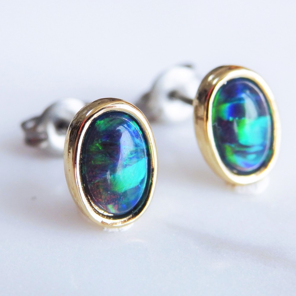 SALE 2wayブラックオパールのポストピアスです