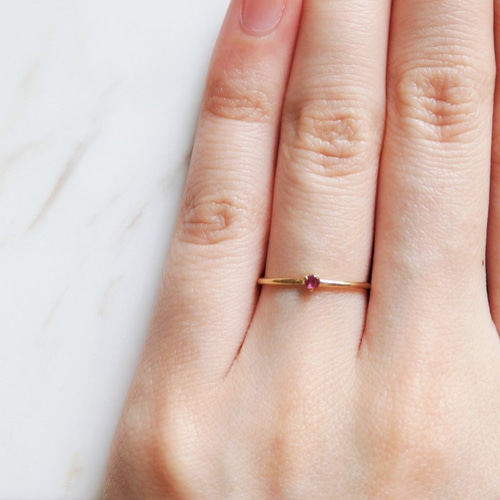 ルビーリング(2㎜バフトップラウンドカット） 7月誕生石 K18ゴールド