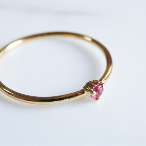 ルビーリング(2㎜バフトップラウンドカット） 7月誕生石 K18ゴールド