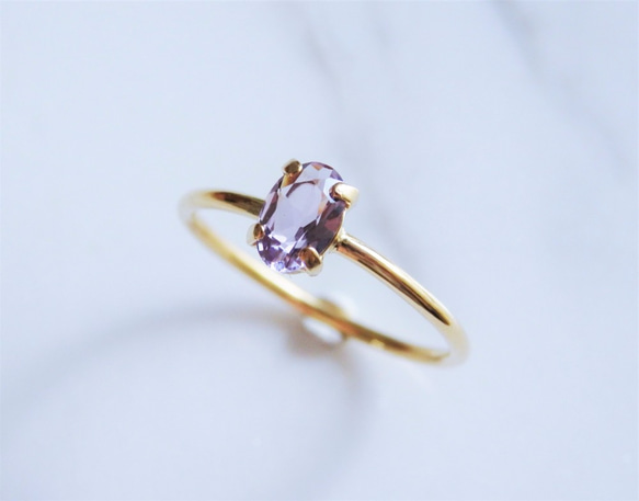 【ライトアメジストリング・2月誕生石・オーバルカット・シルバー925】優雅なパープルが指先を彩る天然石リング　華奢リング 6枚目の画像