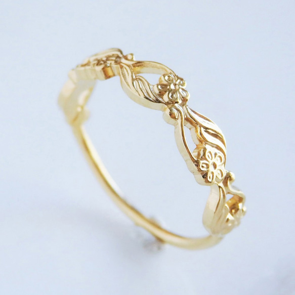 唐草花のリング/18金コーティング/華奢で上品なアンティーク調指輪