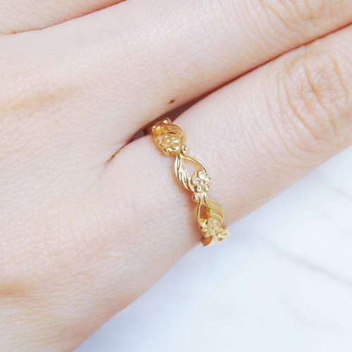 唐草花のリング/18金コーティング/華奢で上品なアンティーク調指輪