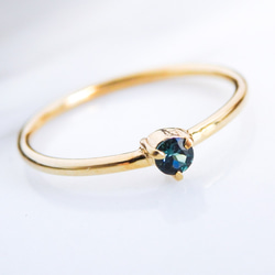 インディゴトルマリンリング・ラウンドカット・プレーンタイプ｜深みブルーグリーンが輝く華奢リング　10月誕生石　重ね付け 5枚目の画像