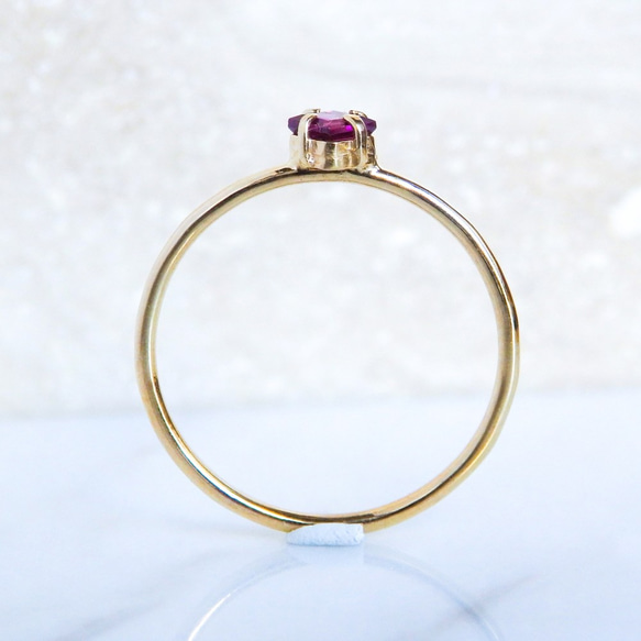 ロードライトガーネットリング・スクエアカット・フューシャピンクの華奢天然石リング　1月誕生石　サイズオーダー可 6枚目の画像