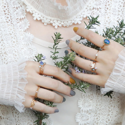 小鳥と花のフォークリング　サイズオーダーOK　18Kコーティング　ニッケルフリー 3枚目の画像