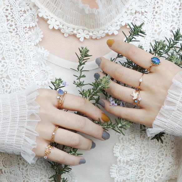 小鳥と花のフォークリング　サイズオーダーOK　18Kコーティング　ニッケルフリー 3枚目の画像