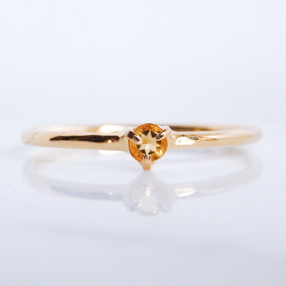 【シトリンリング・2.5㎜ラウンドカット・華奢リング】真鍮製｜11月誕生石・ポジティブを引き寄せるイエローストーン