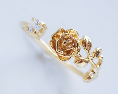 薔薇モチーフ フォークリング K18コーティング サイズオーダー可 華奢