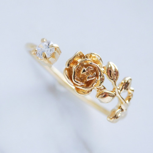 K18 イエローゴールド　薔薇モチーフリング ダイヤモンド リング k18 イエローゴールド 0.07ct 指輪 薔薇 フラワー