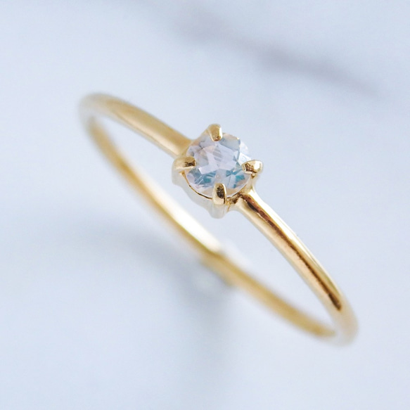 月光の詩＊ロイヤルブルームーンストーン華奢リング・シルバー925（18金イエローゴールドメッキ）6月誕生石 2枚目の画像