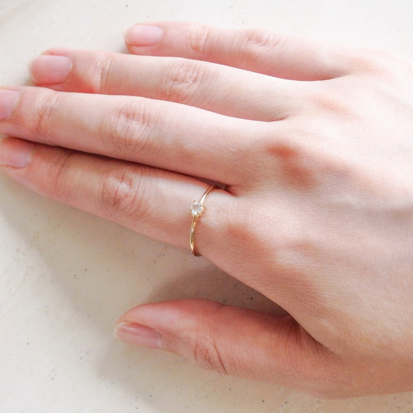 月光の詩＊ロイヤルブルームーンストーン華奢リング・シルバー925（18金イエローゴールドメッキ）6月誕生石 5枚目の画像