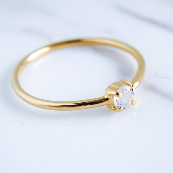 月光の詩＊ロイヤルブルームーンストーン華奢リング・シルバー925（18金イエローゴールドメッキ）6月誕生石 7枚目の画像