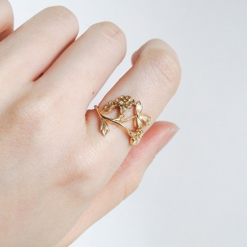 シンプル 花束リング（フラワーモチーフ）｜真鍮 K18コーティング