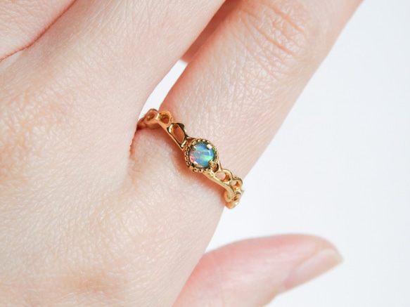 ホワイトオパールリング 6枚目の画像