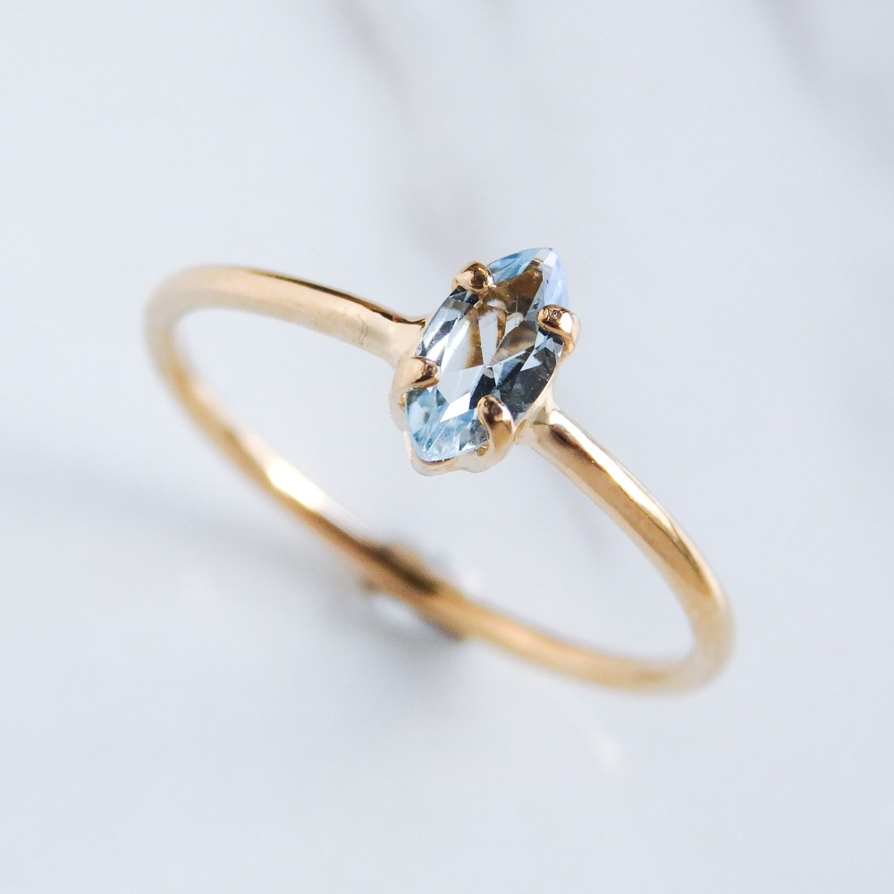 アクアマリン リング マーキスカット シルバー925 華奢 プレーンリング 3月誕生石 シンプル 指輪　サイズオーダー可