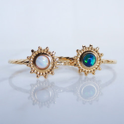 太陽の輝き＊ブラックオパール華奢ツイストリング（真鍮・K18コーティング）｜太陽モチーフ・10月誕生石・サイズオーダー可 5枚目の画像