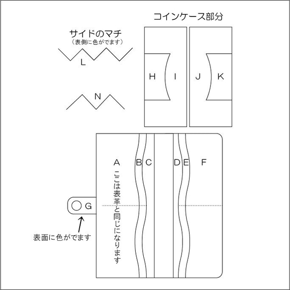 長財布　ボタンタイプ　ブルー　/　カラーカスタム可　/　革長財布 3枚目の画像