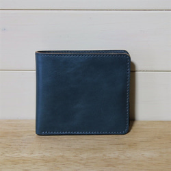二つ折り財布　ブルー　/　カラーカスタム可　/　革財布 6枚目の画像