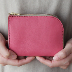 【コンパクト財布】　ピンク　/　革財布　ミニ財布　小さい財布　カラーカスタム　名入れ　ギフト 1枚目の画像