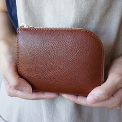 【コンパクト財布】　ブラウン　/  革財布　ミニ財布　小さい財布　名入れ　ギフト 1枚目の画像