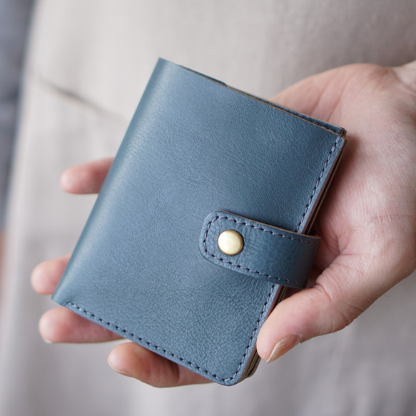 小さいお財布「Small Wallet」ブルー　/　ミニ財布　小さい財布　革財布 1枚目の画像