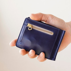 MONEY CLIP FASTENER COIN Himeji leather「NAVY」MADE TO ORDER 第1張的照片