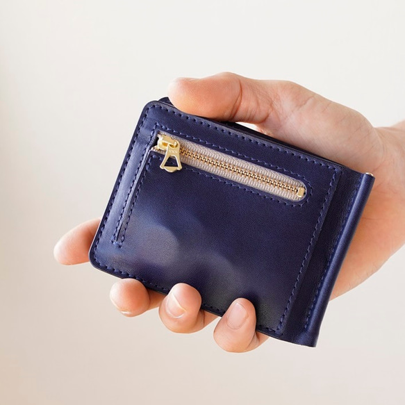 MONEY CLIP FASTENER COIN Himeji leather「NAVY」MADE TO ORDER 第1張的照片