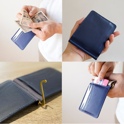 MONEY CLIP FASTENER COIN Himeji leather「NAVY」MADE TO ORDER 第9張的照片