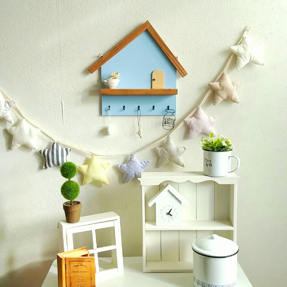 カワイイ☆お家型キーラック～壁掛け型～　ブルー 4枚目の画像