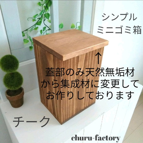 シンプル☆無垢材のミニゴミ箱～チーク～カラー変更可（8色