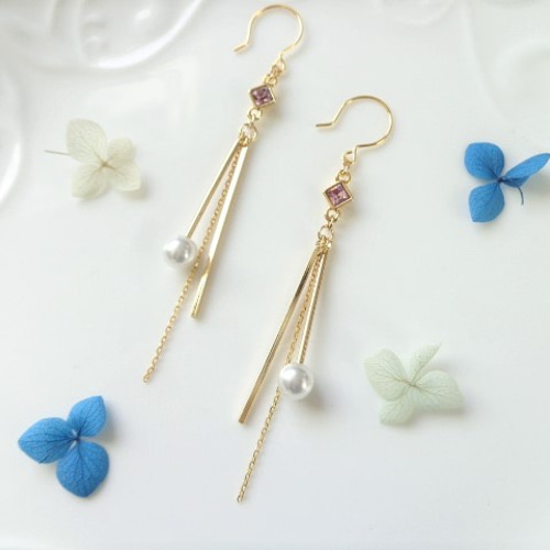 パールスティックとスティック ピアス(イヤリング) ピアス（フック 
