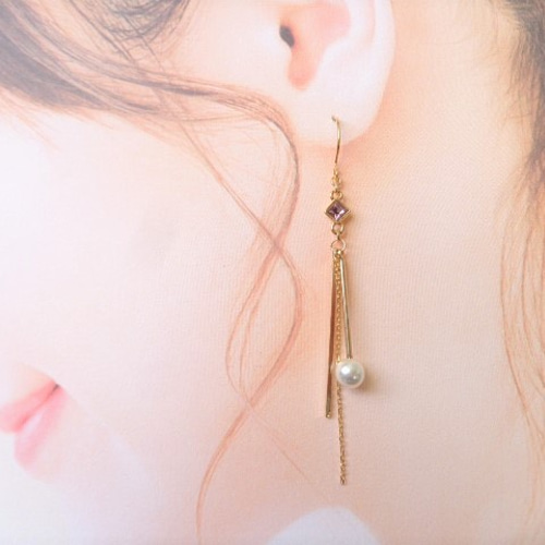 パールスティックとスティック ピアス(イヤリング) ピアス（フック 