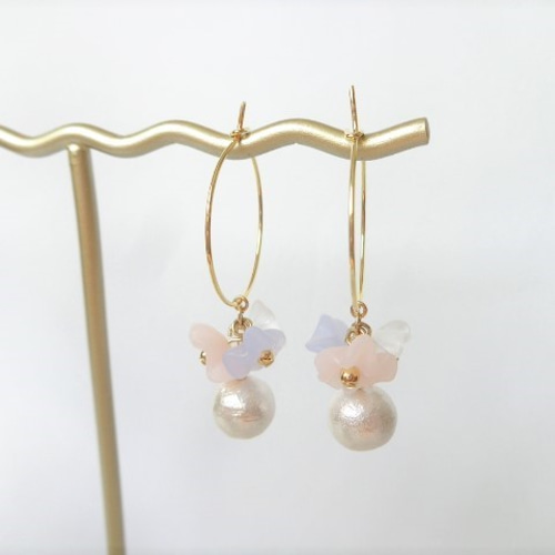 ❁*✲ﾟ* お花とコットンパールのピアス・イヤリング ピアス