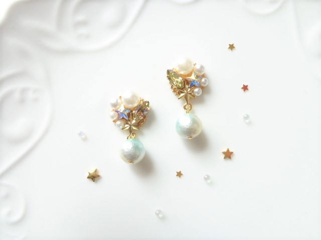 星とパールのピアス ジルコニアの星とパールのピアス | Kuroneko Kazari
