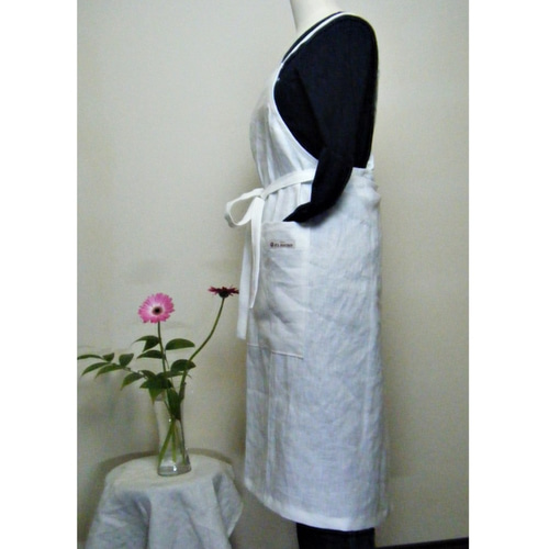 リネン100％エプロン（小さめサイズ、ホワイト） エプロン R's Mother