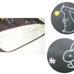 うさぎ刺繍クッションカバー（チョコレート） 3枚目の画像