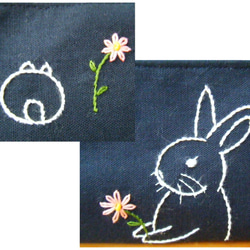 横向きウサギ刺繍大き目ペンケース 4枚目の画像