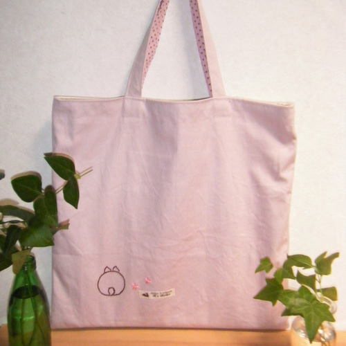うさぎ刺繍四角いバック（ピンク） エコバッグ・サブバッグ R's
