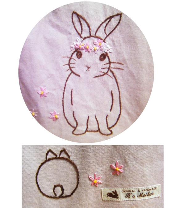 うさぎ刺繍四角いバック（ピンク） 4枚目の画像