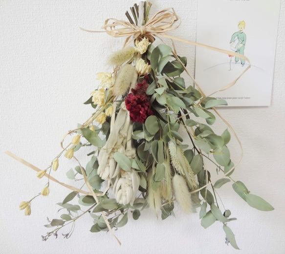 ユーカリのドライフラワースワッグ(ケイトウ＆ラムズイヤー) ドライ  