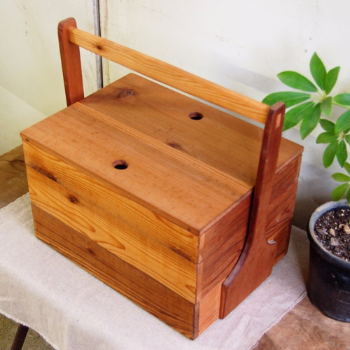 炭斗箱？持ち手付き木箱 蓋付き リメイク インテリア 古道具