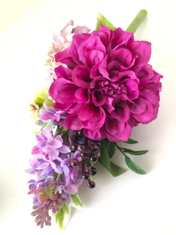 SALE【アーティフィシャルフラワー洋花仏花】ピンクダリアの鮮やかなお仏壇花　 3枚目の画像