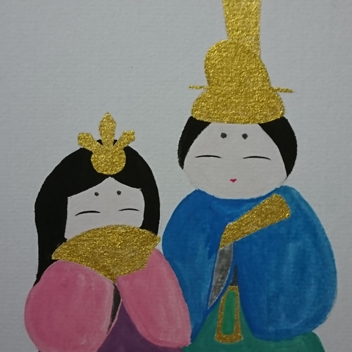 雛祭りにぜひ！ 色紙 手書き「雛絵 画賛」 オーダー制作も承ります