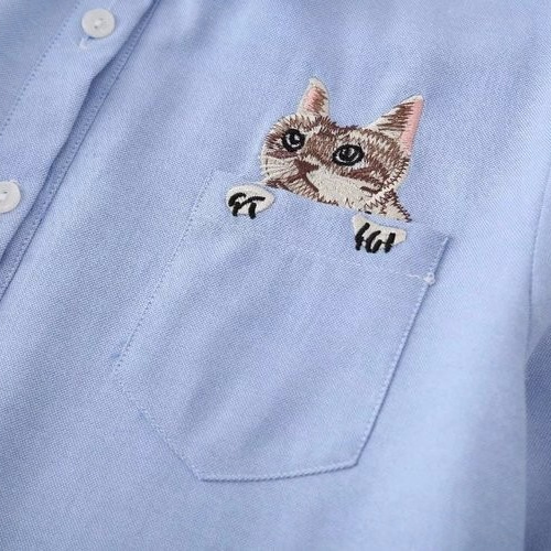 GUCCI 長袖シャツ ライトブルー 猫刺繍 GUCCI 長袖シャツ ライトブルー 猫刺繍 トップス