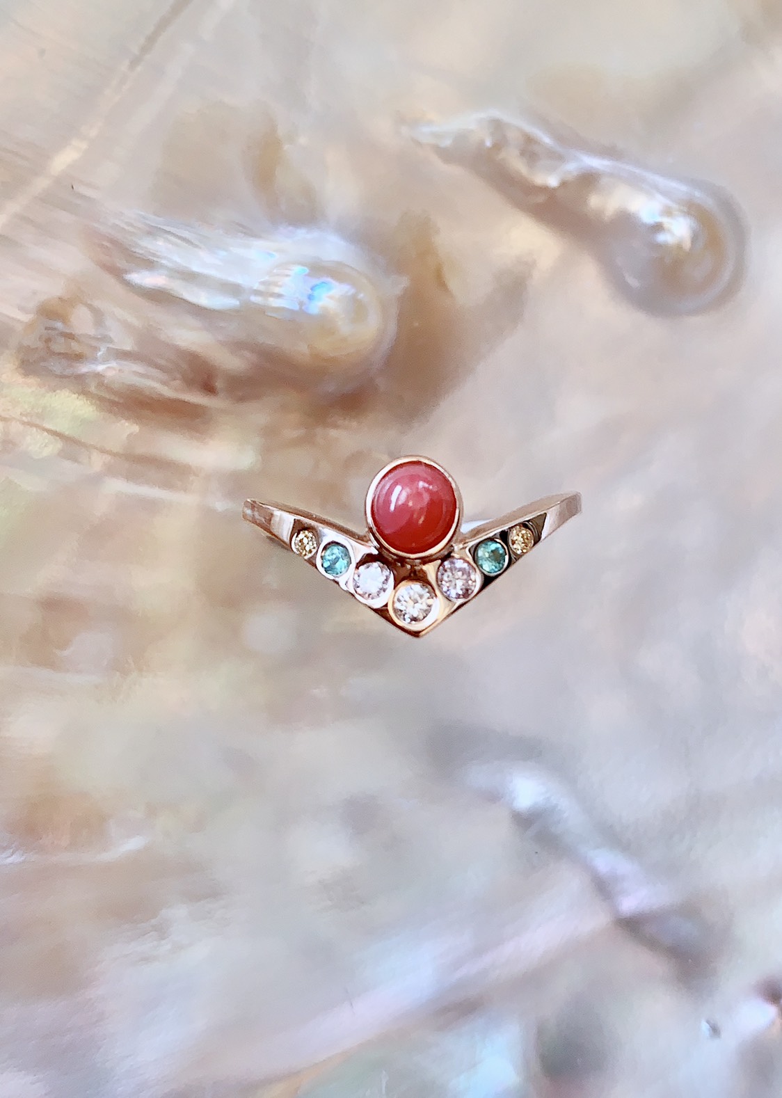 Kong Kezhu（コンクビーズ）18Kゴールドリングコンクパールリング