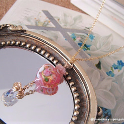 【50％OFF！】14KGF・ベネチアンガラスのペンダント～ハートのドゥガレッサ・ピンク～ 1枚目の画像