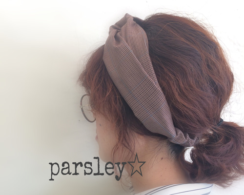 メンズライクなヘアバンド☆チェックブラウン ヘアバンド・ターバン