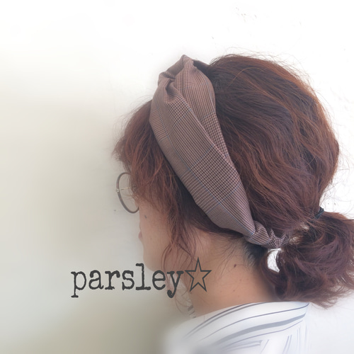 メンズライクなヘアバンド☆チェックブラウン ヘアバンド・ターバン