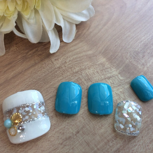 【フット】ブルーシェル フットネイルチップ シェルフットネイル ネイルチップ（つけ爪） hirorinnail 通販